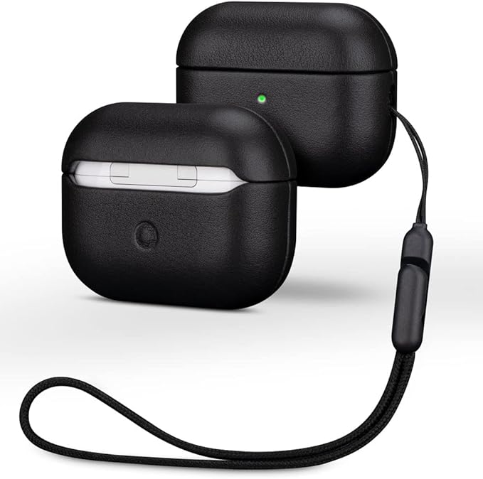Case Compatible with AirPods Pro (2nd Generation), Lopie Handmade AirPods Pro 2 Leather Case Cover, Protective Hard Case Fully-Wrapped with Top Grain Leather (Not for AirPods Pro 1st Gen) - Black