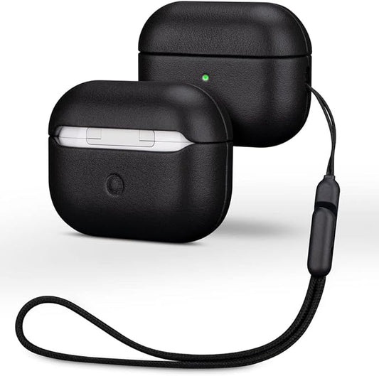 Case Compatible with AirPods Pro (2nd Generation), Lopie Handmade AirPods Pro 2 Leather Case Cover, Protective Hard Case Fully-Wrapped with Top Grain Leather (Not for AirPods Pro 1st Gen) - Black
