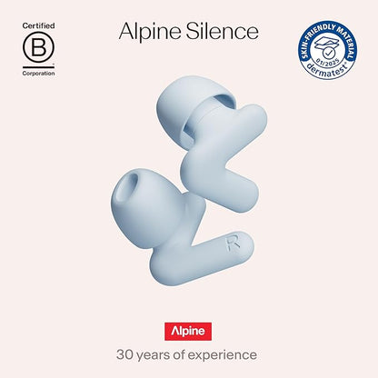 Alpine Silence Earplugs for Sleep, Focus & Travel - V-Shape Snug Fit & Soft Oval Tips – 4 Sizes XS/S/M/L - Comfortable, Reusable Hearing Protection - up to 25dB – Blue