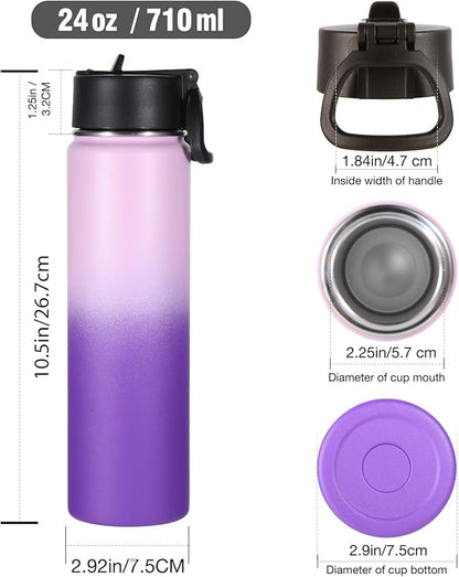 Volhoply 24oz Insulated Water Bottle With Straw Bulk 6 Pack,Metal Wide Mouth Water Bottles With Handle Keep Cold,Reusable Double Wall Cups,Powder Coated Sport Bottle For Holder(Lavender,6 Count)