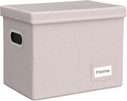 PRANDOM File Organizer Box - Set of 1 Collapsible Decorative Linen Filing Storage Hanging File Folders with Lids Office Cabinet Letter Size Light Grey (14x9.3x10.8 inch)