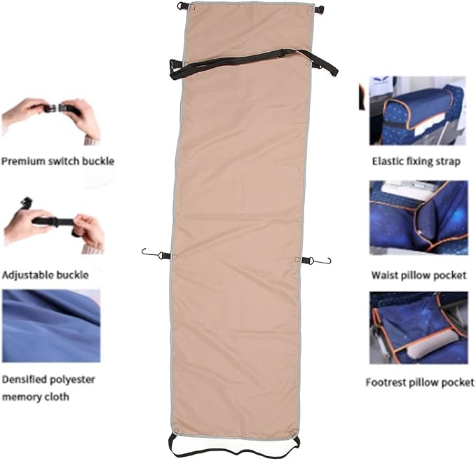 Ergonomic Adjustable Foot and Heel Hammock Cover, Comfort Airplane Footrest, Adjustable Portable Air Plane Flying Travel Foot Rest for Outdoor Travel Bus (Khaki)
