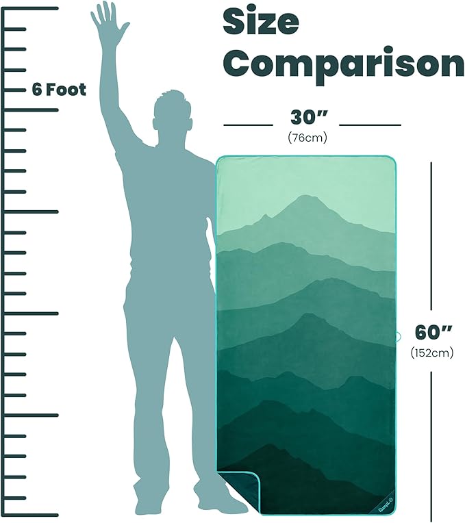 Rumpl Tech Towel Quick-Dry Towel for Travel, Beach, and Camp, Cascade Fade - Green