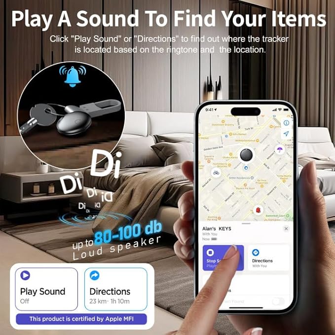 2025 Air Tracker Tags-4 Pack Bluetooth Tracker for Apple Find My app (iOS Only) Keys Finder, Smart Tag, Item Locator for Luggage, Backpack, Suitcases, Replaceable Battery (Black, 4 Pack)