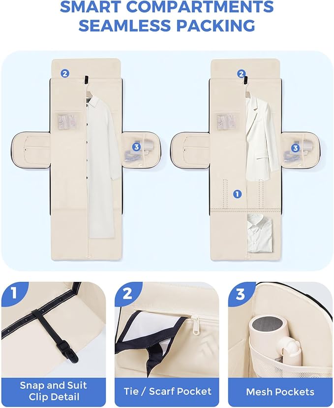 WANDF Convertible Garment Bags for Travel with Wet Pocket Carry on Garment Duffle Bag 2 in 1 Puffy Hanging Clothes Travel Bags with Shoe Compartment for Airplanes Business Weekend Gym Wedding (Black)