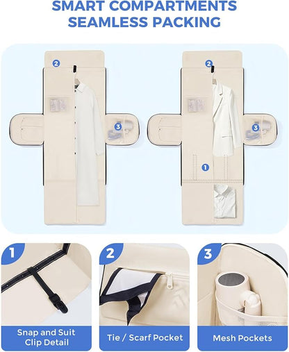 WANDF Convertible Garment Bags for Travel with Wet Pocket Carry on Garment Duffle Bag 2 in 1 Puffy Hanging Clothes Travel Bags with Shoe Compartment for Airplanes Business Weekend Gym Wedding (Black)