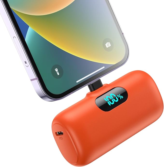 mini Portable Charger for iPhone,Upgraded 5000mAh PD Fast Charging Power Bank,Mini Battery Pack Backup Charger Compatible with iPhone 14/14 Pro Max/13/13 Pro/12 Pro/11/XS/XR/X/8/7/6 -Orange