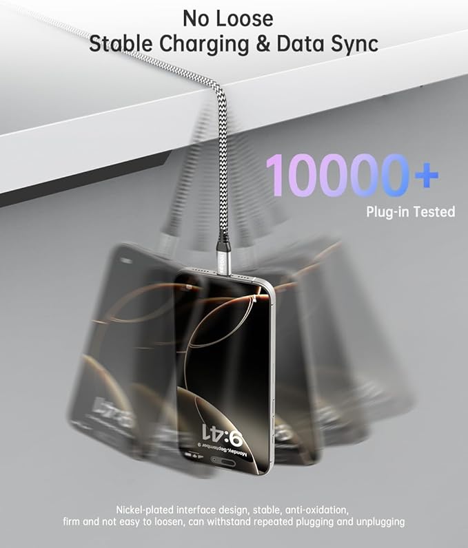 Long USB to USB-C Data Cable [10FT, 2Pack], USB 3.2 Gen 2 to Type C Cord 10Gbps Hi-Speed Sync 3.1A Fast Charge for iPhone 16/15 Pro Max, Samsung Galaxy S23/S22, Car Charger, Dash Cam, PS5 Controller