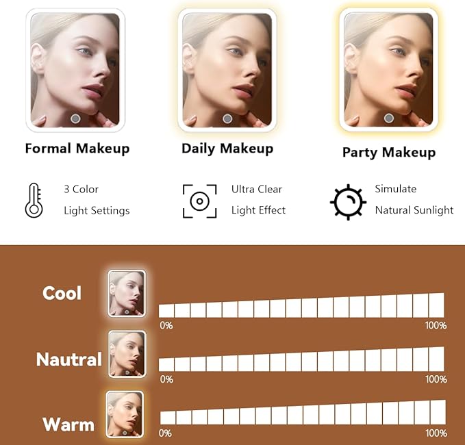 Travel Makeup Bag for Women and Makeup Artists Cosmetic Organizer Large Makeup Case,Travel Makeup Bag with Mirror 3 Color Setting,Portable Storage and Adjustable Dividers(light brown)