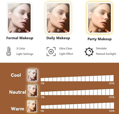 Travel Makeup Bag for Women and Makeup Artists Cosmetic Organizer Large Makeup Case,Travel Makeup Bag with Mirror 3 Color Setting,Portable Storage and Adjustable Dividers(light brown)