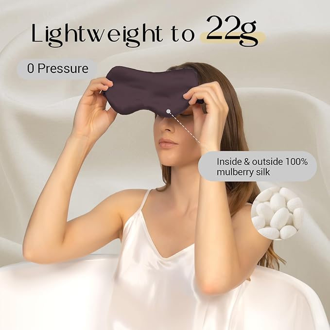 ZIMASILK Adjustable 100% 22 Momme Mulberry Silk Sleep Mask for Sleeping, Filled with Premium Mulberry Silk, Softest & Breathable Eye Sleeping Mask (Plum Wine)
