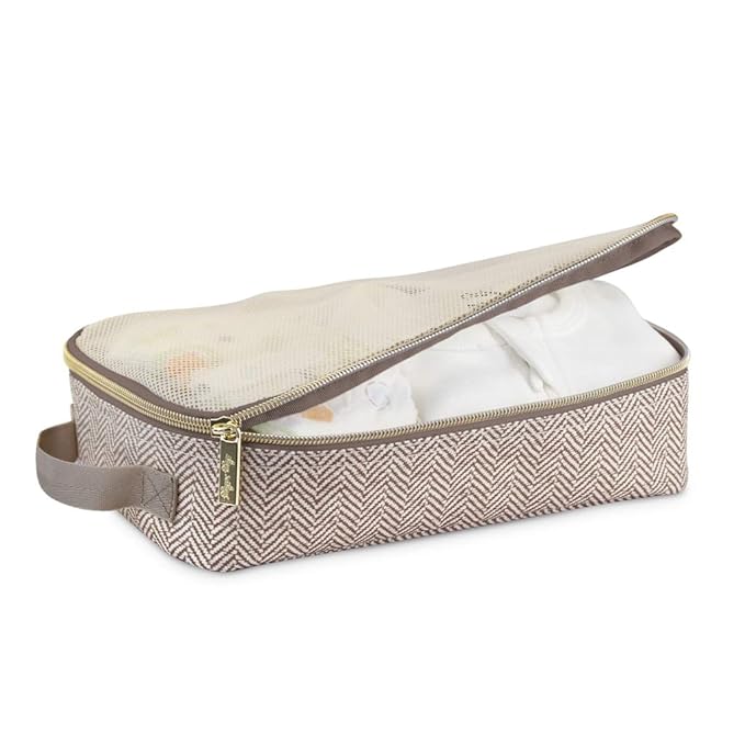 Itzy Ritzy Packing Cubes for Travel – Set of 3 Packing Cubes or Travel Organizers; Each Cube Features a Mesh Top, Double Zippers and a Fabric Handle (Taupe)