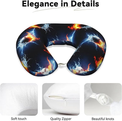 Travel Pillow for Boys and Girls, Comfortable Neck Chin Head Support Cushion Ice Water Fire Lightning Baseball Ball, Comfortable for Airplanes Car Sleeping Rest