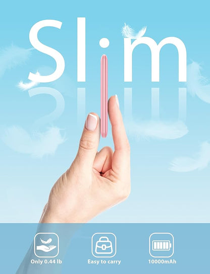 miisso 10000mAh Compatible with iPhone 15/16/17 and Android, Slim Portable Charger with Built in Cable, Power Bank Travel Charger External Battery Pack for Phone, 3 Output USB Type C Cord, Pink