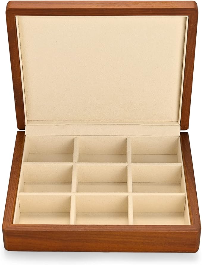 Oirlv Solid Wood Ring Jewelry Box Organizer Earrings Jewelry Drawer Organizer Tray with Lid (Creamy-white 9 Grid Box)