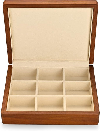 Oirlv Solid Wood Ring Jewelry Box Organizer Earrings Jewelry Drawer Organizer Tray with Lid (Creamy-white 9 Grid Box)