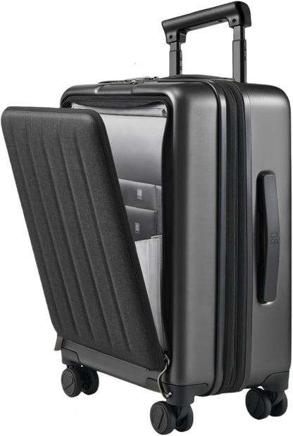 NINETYGO Carry on Luggage 22X14X9 Airline Approved with Front Pocket, 20 Inch Luggage with Front Compartment, Expandable, Double Spinner Wheels, Hardsided PC, TSA Lock (Black, Seine Max)