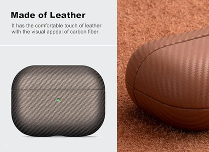 Leather Case - for AirPods Pro 3 Case Cover - Selected Skin-friendly Leather, Carbon Fibre Texture, Handmade Drop Protective Hard Cover for AirPods Pro 3rd Generation Earbuds, Desert Titanium