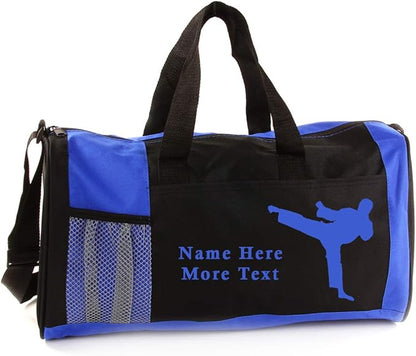 KishKesh Personalized Kids Sport Duffel Bag – Ideal for Martial Arts, Gym, Travel, Training & Workout for Male – Durable, Customizable Name & Text – Blue, 18" X 10" X 8"