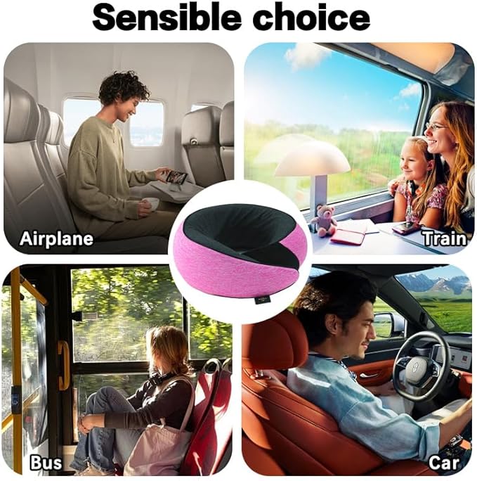 Travel Neck Pillow | Memory Foam Neck Pillow, New Portable U-Shaped Pillow with Neck Support, Washable Cover, Compact for Plane, Office, Bus, Train, Sofa, Nap–Includes Storage Bag - Pink