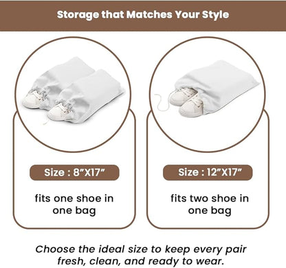 LFH Cotton Rich Shoe Storage Bags with Drawstring, Dustproof Breathable Reusable Organizer, Perfect For Travel, Dorm, Hotel, College, Gym, Easy to Carry, Machine Washable 8"x17" (Pack of 6) - White