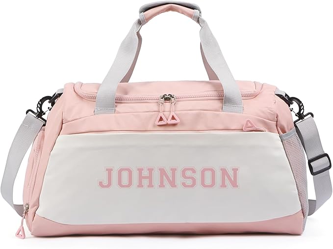 Personalized Duffel Bag Custom Sport Gym Travel Bags Embroidered Name Text Customized Dry Wet Separated Weekend Waterproof Bag for Women Men (A-Pink)