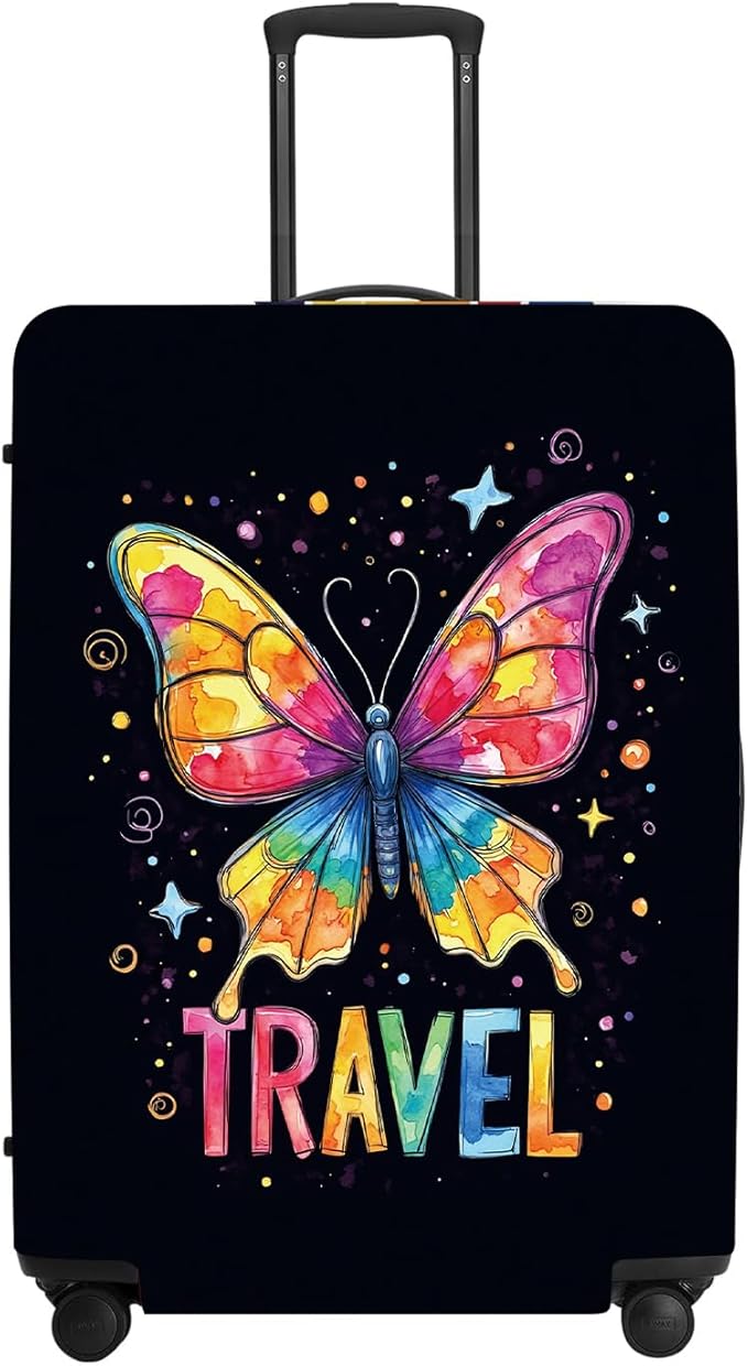 Colorful Butterfly Stars Suitcase Cover, UV Resistant Stretchable Luggage Protector, Travel Gear for Women, Vibrant Vacation Accessories Gifts