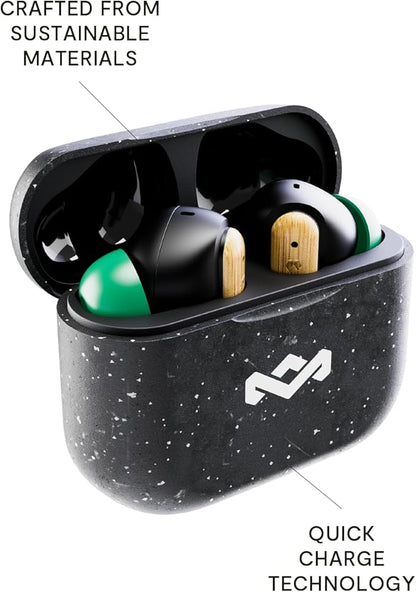House of Marley Little Bird True Wireless Earbuds, Touch Controls, Built-in Mic, 24 Hours Playtime with Case, USB-C Quick Charge, Sustainable Materials, Movie and Gaming Mode, Black