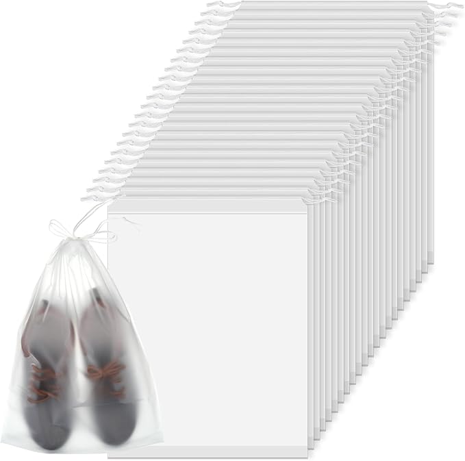 100 Pack Plastic Drawstring Bags Large Clear Shoe Bags for Storage Waterproof Dustproof Portable Shoe Storage with Rope for Packing,Men and Women, 15.7 x 11.8 inches