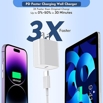 iPhone 16 15 Fast Charging,2Pack USB C Wall Charger Block Quick PD Adapter with 6Foot USB C to C Charger Cord Fast Charging for iPhone 16/16 ProMax/15 Plus/15 Pro, iPad 10/Mini 6/Air 4/5/Pro 12.9/11