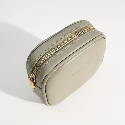 Leather Cosmetic Bag for Women Small Zipper Makeup Bag for Purse Waterproof Travel Makeup Organizer Charger Storage Pouch Color Green