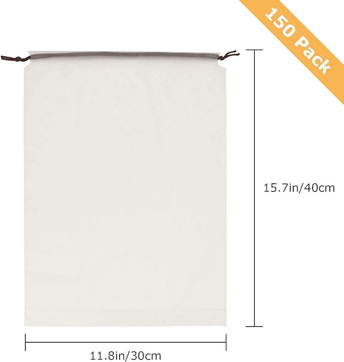 150 Pack 11.8 x 15.7 Inch Drawstring Bags, Travel Shoe Bags with Drawstring, Large Shoes Storage Organizers Pouch with Rope, Translucent Shoe Bags for Travel, Thickness 5 mil