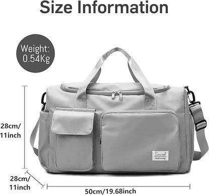 Sports Gym Duffel Bag with Shoes Compartment and Dry Wet Separated Pocket for Men and Women - Overnight Weekender Training Handbag Yoga Bag - Gray
