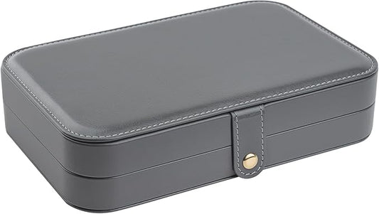 2-Layer Travel Jewelry Box for Women, Portable Jewelry Organizer with Mirror & Removable Dividers, PU Leather Jewelry Case – Gift for Wife, Mom, Girlfriend (Gray White)