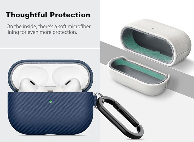 Leather Case - for AirPods Pro 3 Case Cover with Keychain - Selected Skin-friendly Leather, Carbon Fibre Texture, Handmade Shockproof Hard Cover for AirPods Pro 3rd Generation Earbuds - White