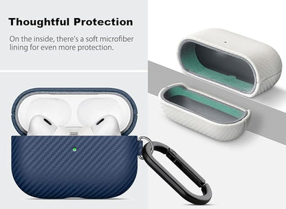 Leather Case - for AirPods Pro 3 Case Cover with Keychain - Selected Skin-friendly Leather, Carbon Fibre Texture, Handmade Shockproof Hard Cover for AirPods Pro 3rd Generation Earbuds - White