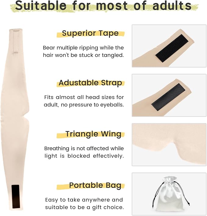 100% Handmade Bamboo Sleeping Eye Mask for Women for Men,Night Masks,Organic Sleep Mask,Blockout Eye Mask for Sleeping,Large Size Adjustable (1 PC, Apricot)