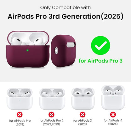 ORNARTO Compatible with AirPods Pro 3 Case 2025, Full Protective Hybrid Silicone for AirPods Pro 3rd Generation Case, Front LED Visible Skin Cover-Wine Red