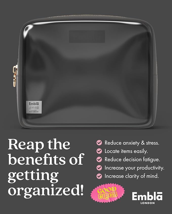 Embla London Makeup Bag Cosmetic Case, Clear Zipper Make Up Pouch and Toiletry Travel Tote, Cute Skincare Pouches for Women Girls, Preppy Purse Cosmetic Organizer, Large Makeup Bags, Grey