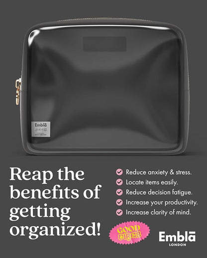 Embla London Makeup Bag Cosmetic Case, Clear Zipper Make Up Pouch and Toiletry Travel Tote, Cute Skincare Pouches for Women Girls, Preppy Purse Cosmetic Organizer, Large Makeup Bags, Grey