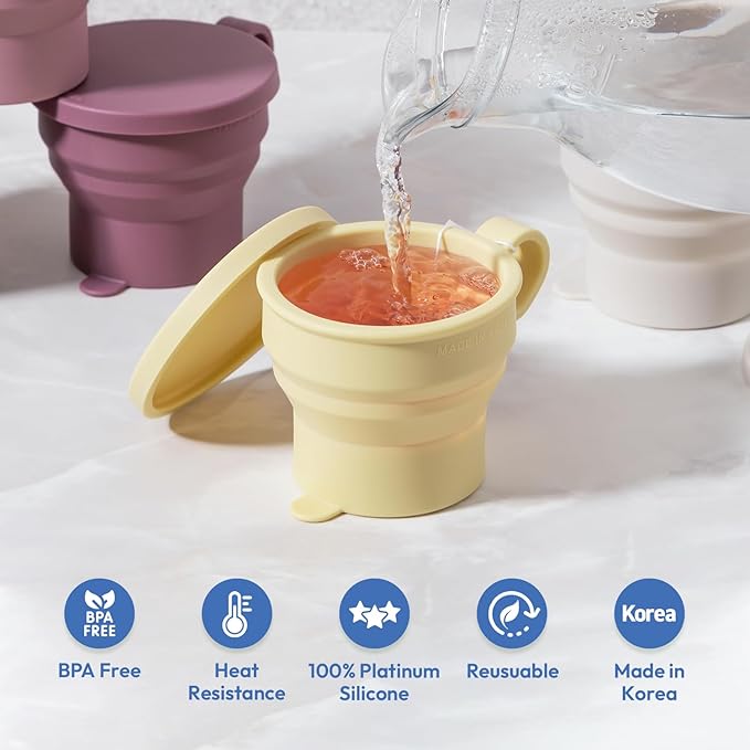 carrotez 2 pack MiniSilicone Collapsible Travel Cup for Camping, Hiking, Backpacking, and Picnics, 6 oz, Reusable, Food-grade, BPA- Free, Lightweight, Unbreakable, Portable, Small Size - Yellow Butter