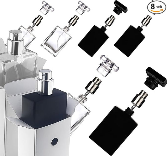 Liquid Perfume Bottles Empty Glass 30ml Portable Square Atomizer Bottle Transparent Refillable for Eau De Toilette - 8 Pack (Clear and Black)