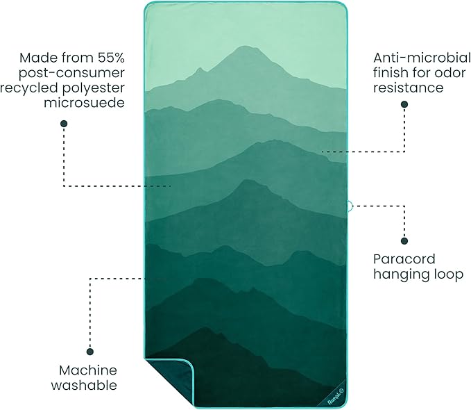 Rumpl Tech Towel Quick-Dry Towel for Travel, Beach, and Camp, Cascade Fade - Green