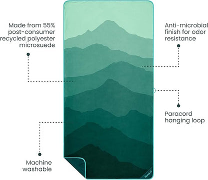 Rumpl Tech Towel Quick-Dry Towel for Travel, Beach, and Camp, Cascade Fade - Green