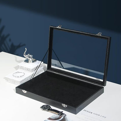 Coward Jewelry Organizer Box, Black Velvet Blank Display Tray Case with Lid for Storage Necklaces Bracelets Rings Beads and Jewelry Accessories