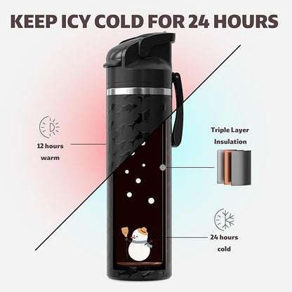 OISIZ Insulated Water Bottle 24 oz with 2 in 1 Spout and Straw Lid,One Click Safety Lock,100% Leakproof,Keep Cold 24H,Vacuum Stainless Steel Water Bottle for School,Travel and Sports,Dishwasher Safe