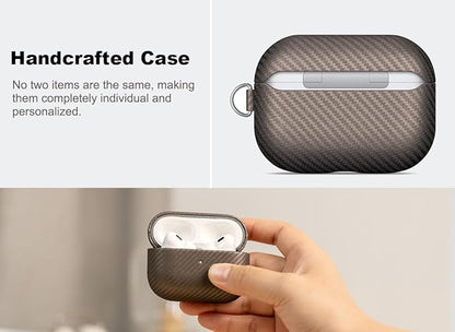 Leather Case - for AirPods Pro 3 Case Cover with Keychain - Selected Skin-Friendly Leather, Carbon Fibre Texture, Handmade Hard Cover for AirPods Pro 3rd Generation Earbuds - Desert Titanium