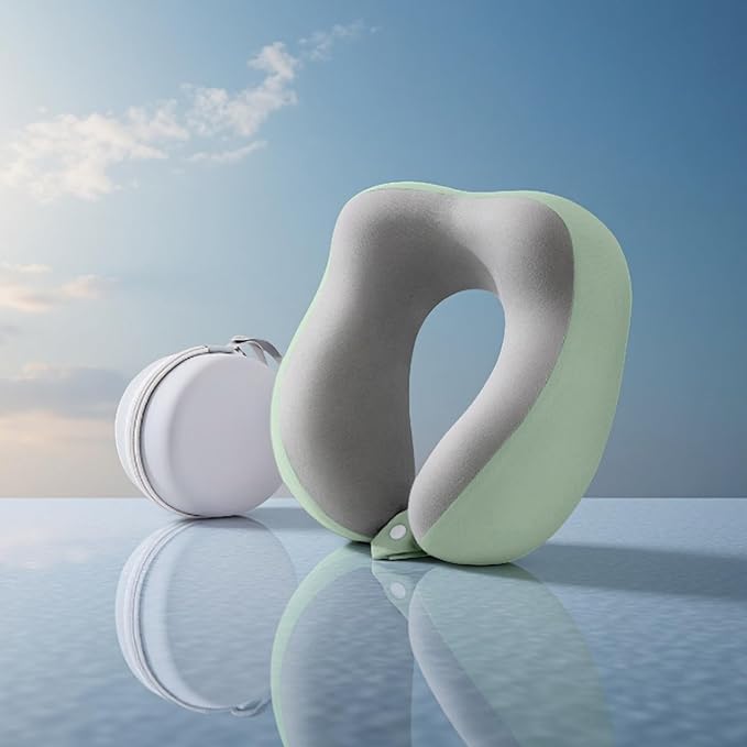 Ergonomic U-Shaped Memory Foam Neck Pillow for Travel & Office with Carry Pouch, Provides Neck Support for Airplane, Train, Anti-Sideturn Sleep (Green)