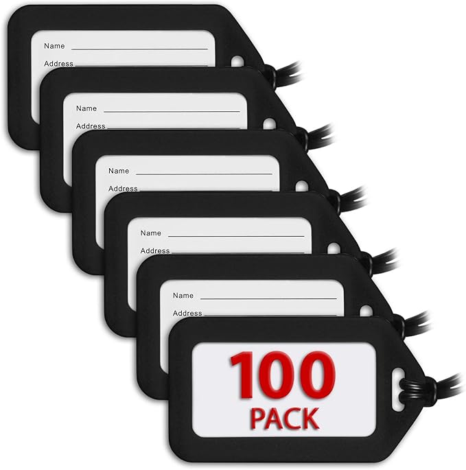 Mifflin-USA - Luggage Tags - Black, 100 PK - Bag Tag for Baggage - Suitcase Accessory Bulk