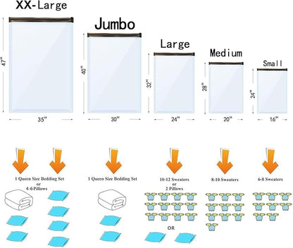 10 Jumbo Vacuum Storage Bags with Electric Pump,Plastic Packaging Bags, Space Saver Bag for Clothes, Mattress, Blanket, Duvets, Pillows, Comforters, Travel